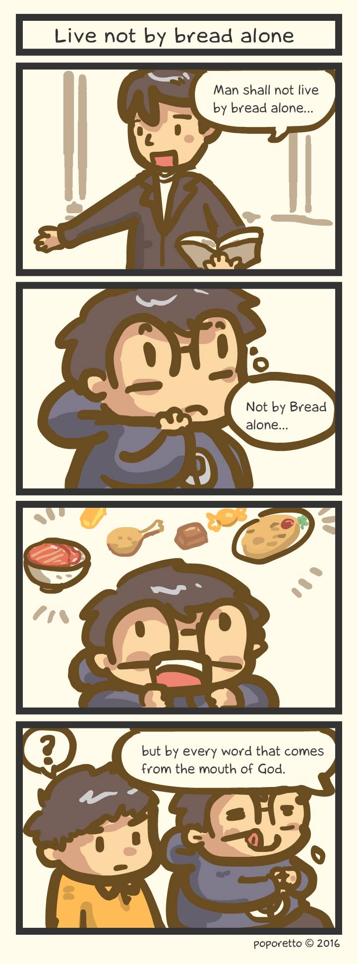 Christian comic strip Man shall not Live not by bread alone